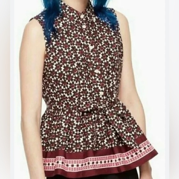 Kate Spade NWT Floral Tile Peplum Top in Rambling Rose size extra small - Picture 9 of 9